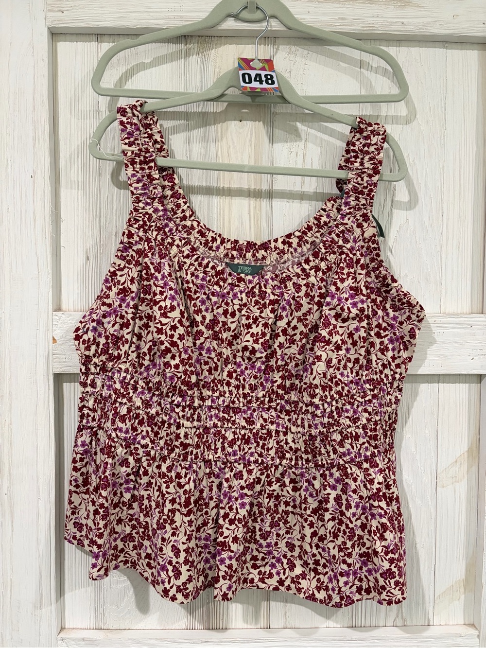 Terra & Sky Cream Tank Top with Burgundy & Pink Floral Print
